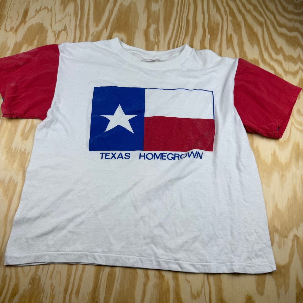 Vintage Texas Homegrown Single Stitch T-Shirt XL White Red Lone Star Flag